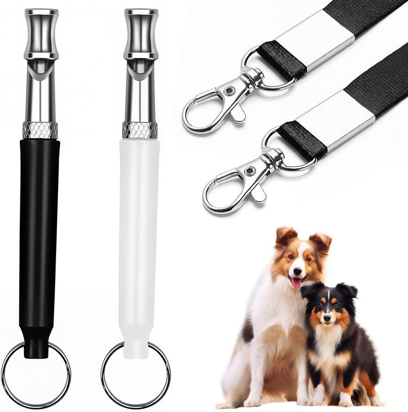 HRXMS Dog Whistle to Stop Barking, 2 Pack Ultrasonic Silent Adjustable Training Whistle with Lanyard (Black+White) - Image 1